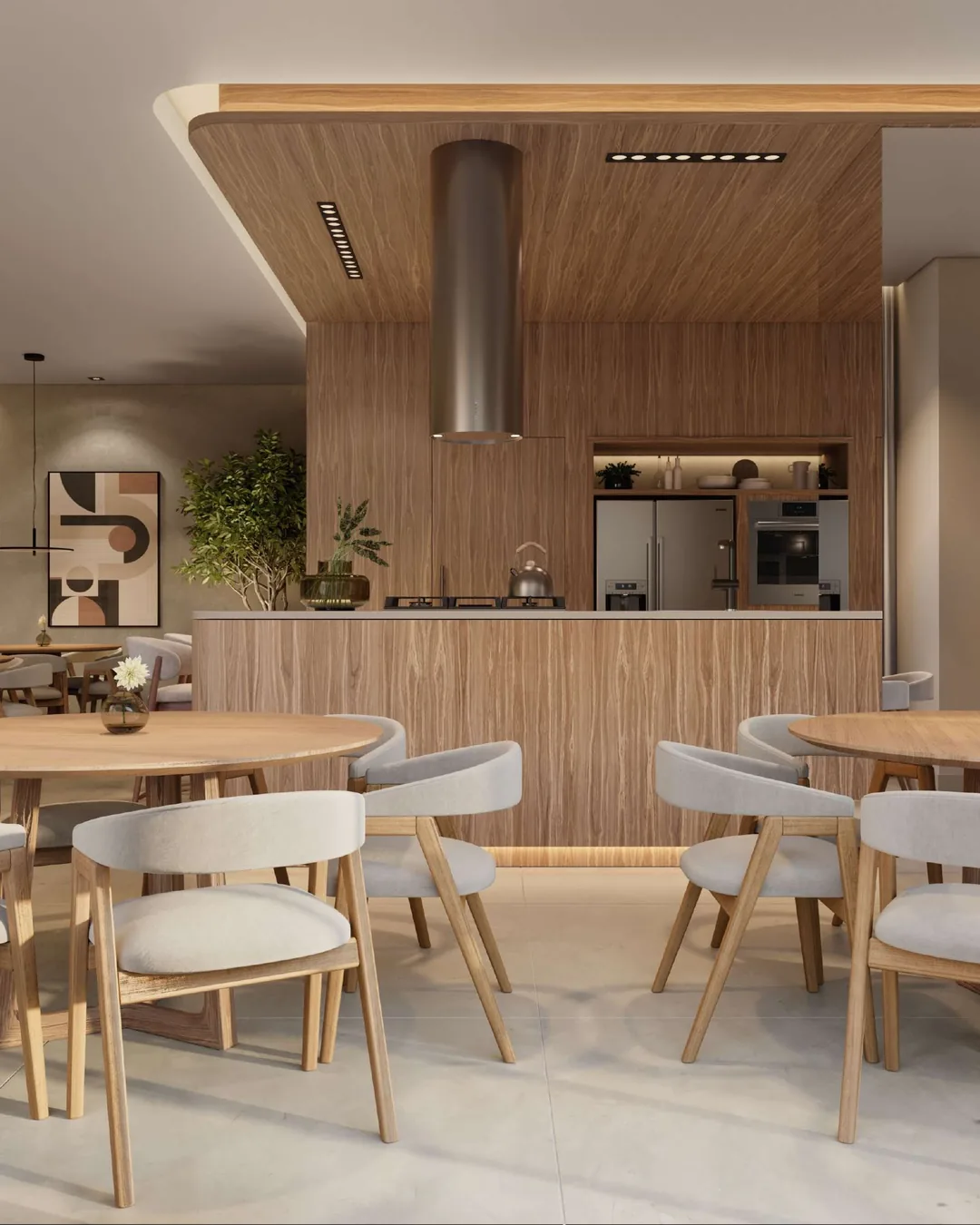Render del salón de fiestas con office integrado